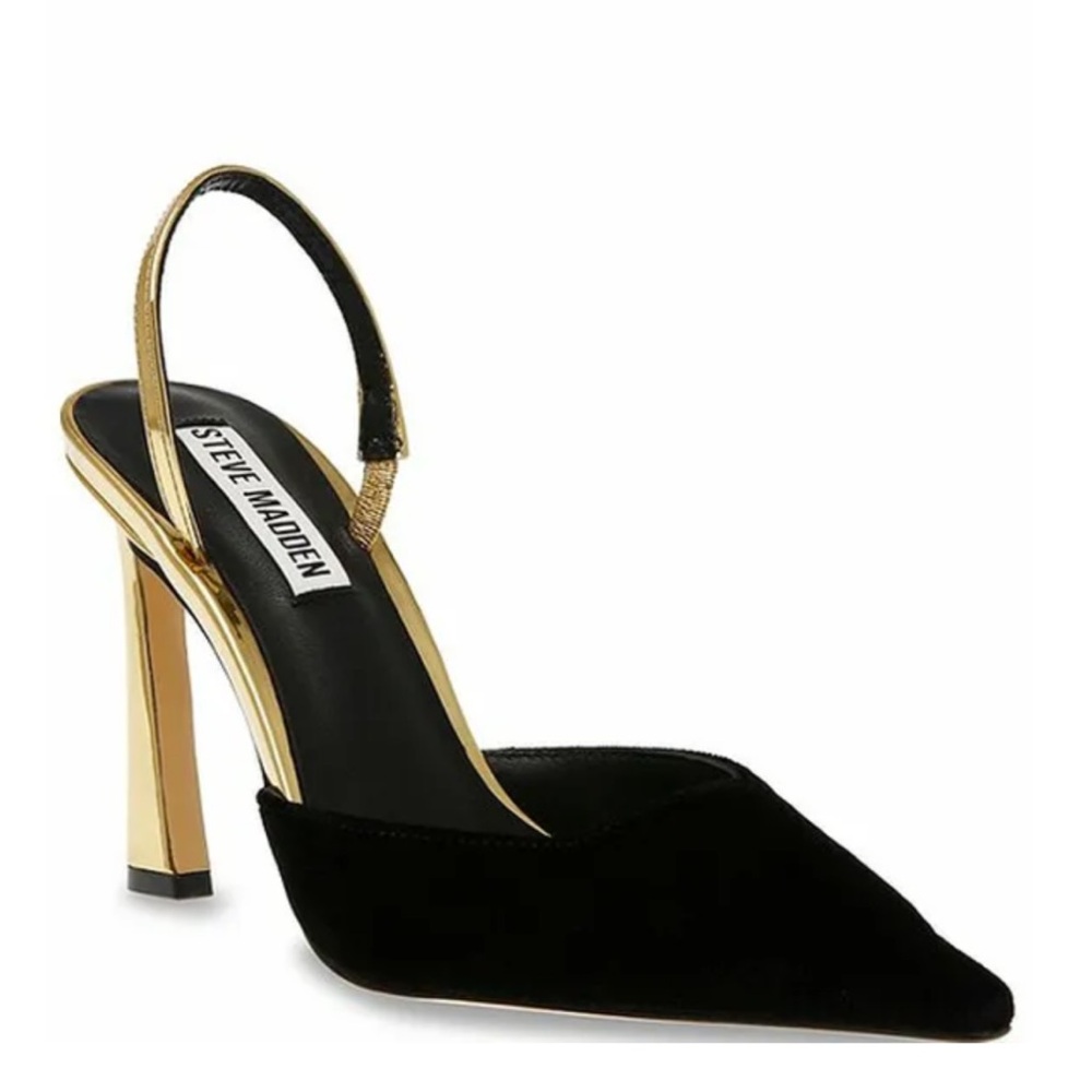 NEW Steve Madden Drew Black and Gold Slingback Heel Pumps